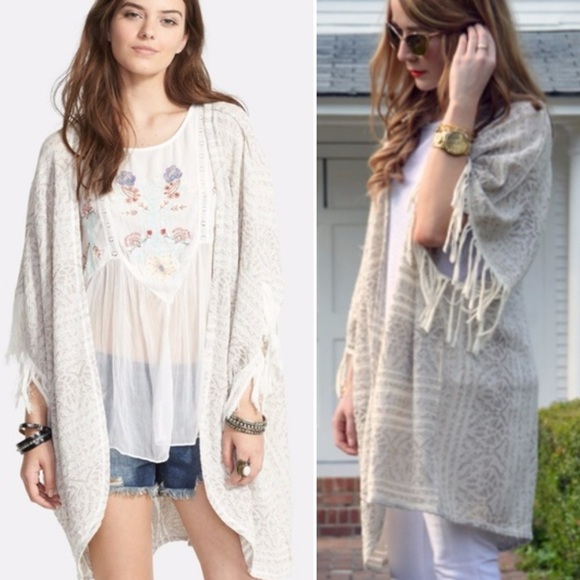 BOGO! NWT Free People Kimono Fringe Cardigan Cream Metallic...